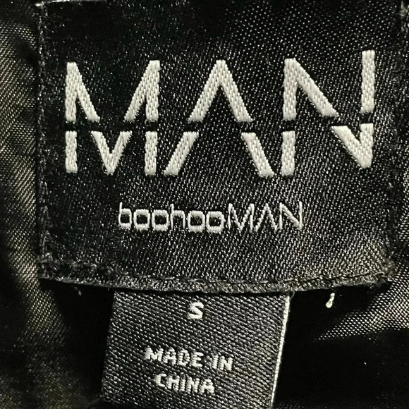 BOOHOO MENS TALL HOUNDSTOOTH QUILTED VELVET BOMBER JACKET BLACK SIZE SMALL - Picture 9 of 15